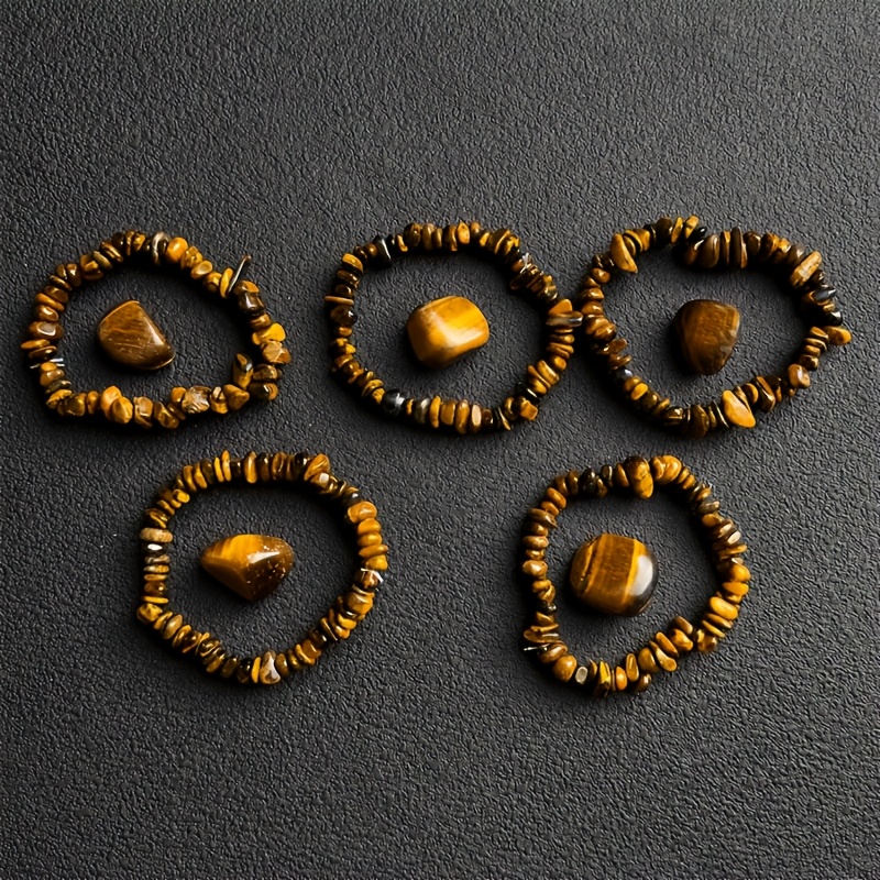 10pcs/Set Tiger's Eye Stone Chip Bracelet Set